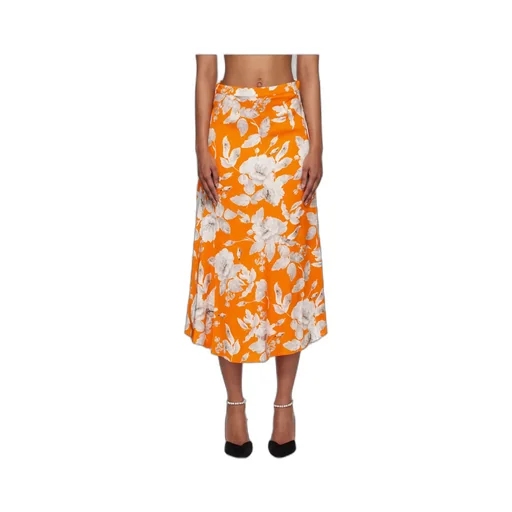 Floral-Print Satin Skirt