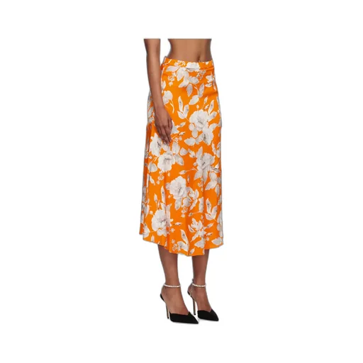 Floral-Print Satin Skirt
