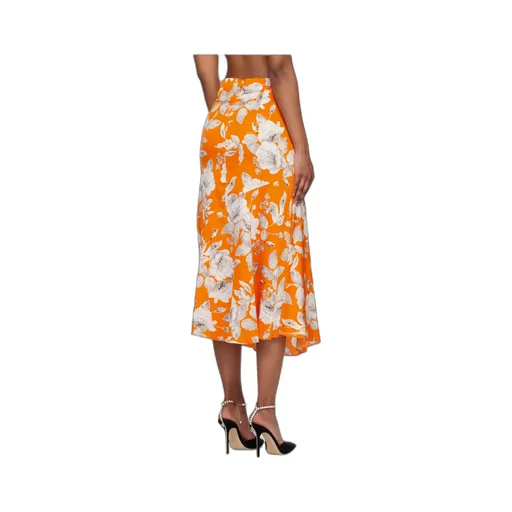 Floral-Print Satin Skirt
