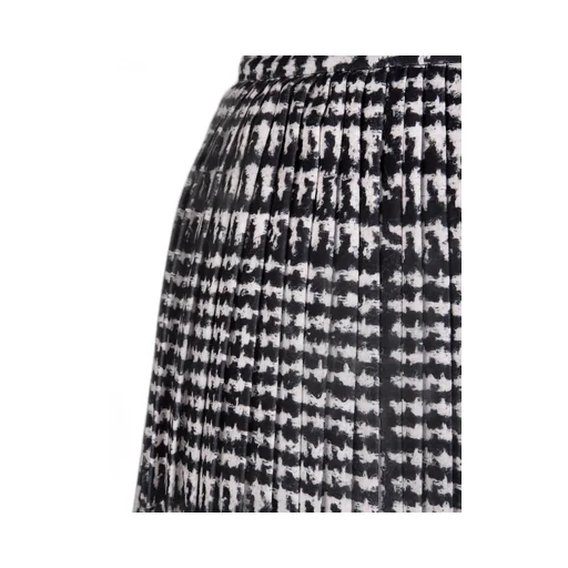 High-Waisted Pleated Houndstooth Skirt
