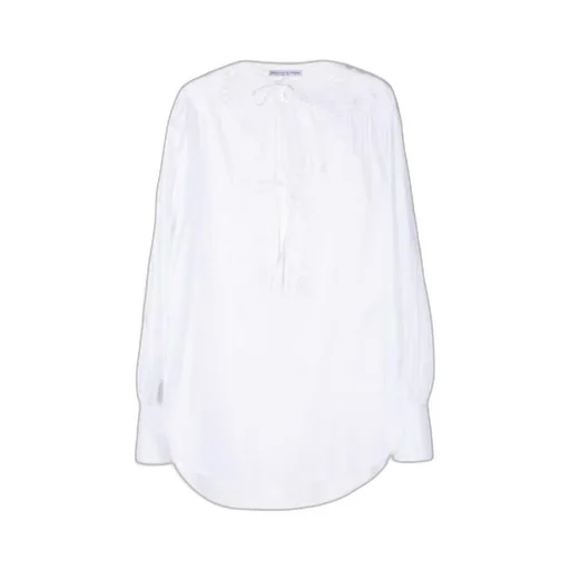 Lace-Detail Tied-Neck Blouse