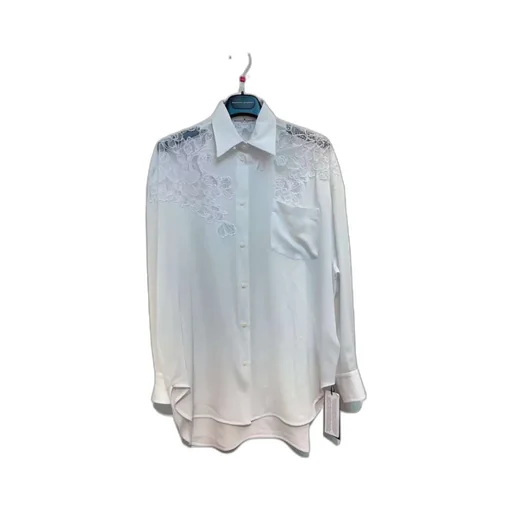 Floral-Lace Detail Silk Shirt