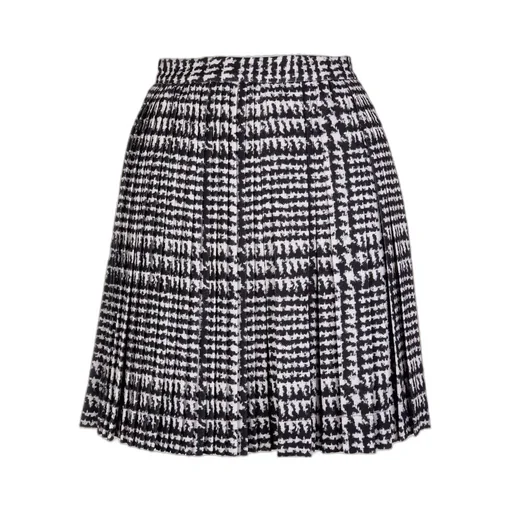 High-Waisted Pleated Houndstooth Skirt