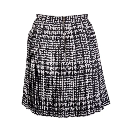 High-Waisted Pleated Houndstooth Skirt