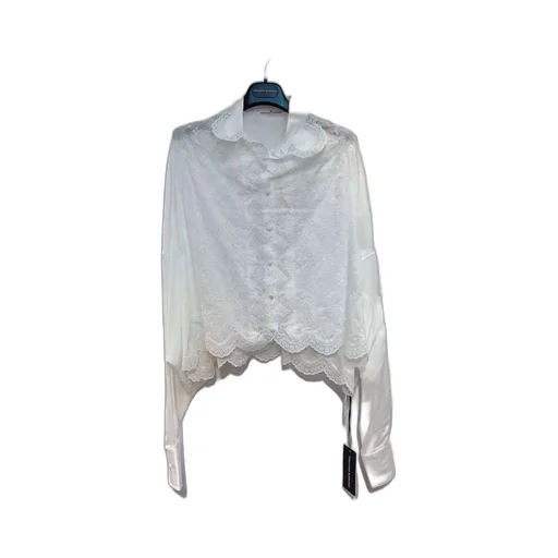 Floral-Lace Detail Drop-Shoulder Blouse