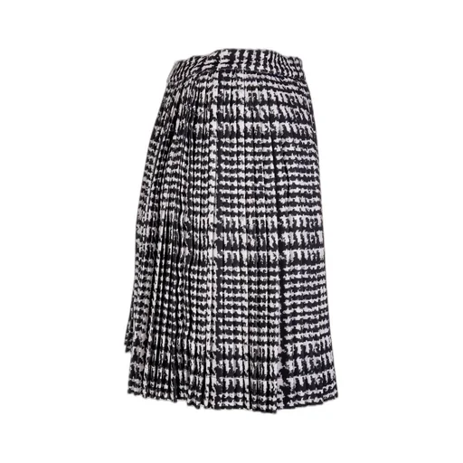 High-Waisted Pleated Houndstooth Skirt