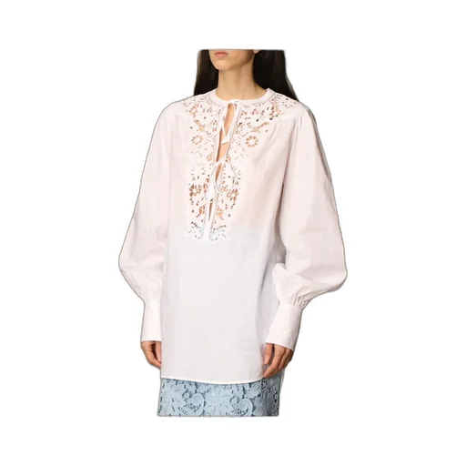 Lace-Detail Tied-Neck Blouse