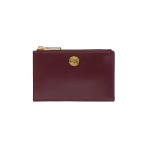 Leather Card Holder With Pegaso Button