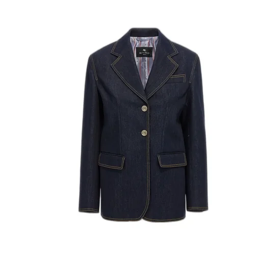 Single-Breasted Long-Sleeved Denim Blazer