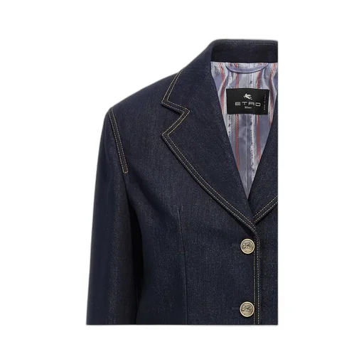 Single-Breasted Long-Sleeved Denim Blazer