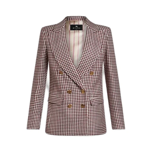 Houndstooth Patterned Straight Hem Jacket