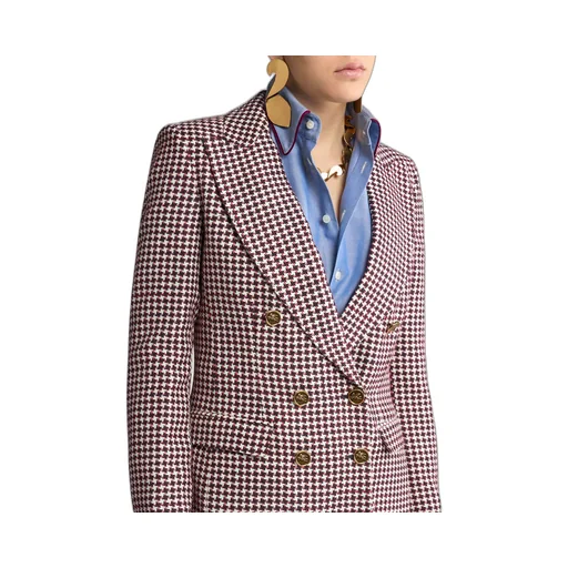 Houndstooth Patterned Straight Hem Jacket