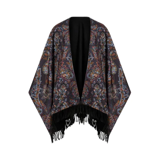 Paisley-Printed Fringed Edge Cape