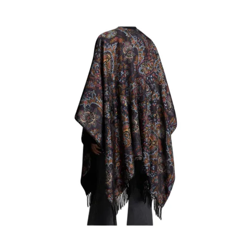 Paisley-Printed Fringed Edge Cape