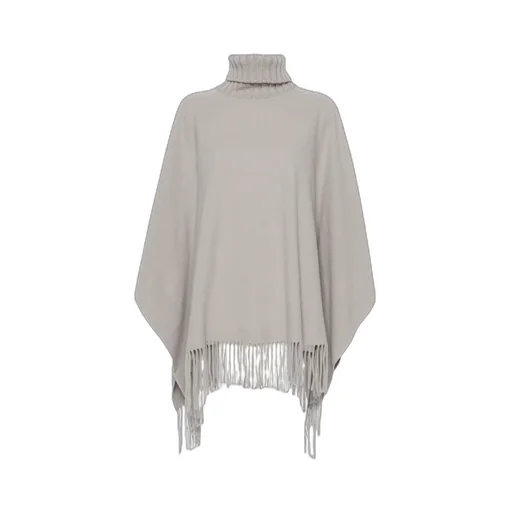 Fringe Detail High-Neck Wool Cape