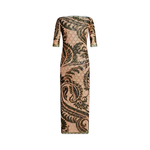 Paisley Print V-Neck Tulle Maxi Dress