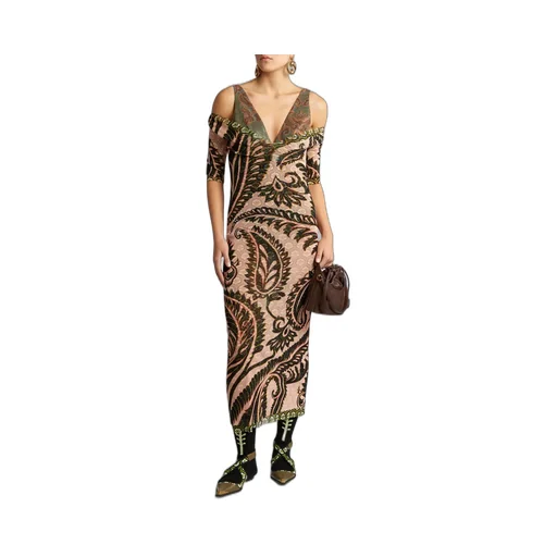 Paisley Print V-Neck Tulle Maxi Dress