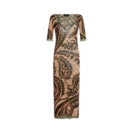 Paisley Print V-Neck Tulle Maxi Dress