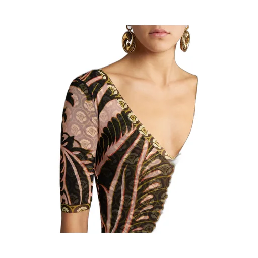 Paisley Print V-Neck Tulle Maxi Dress