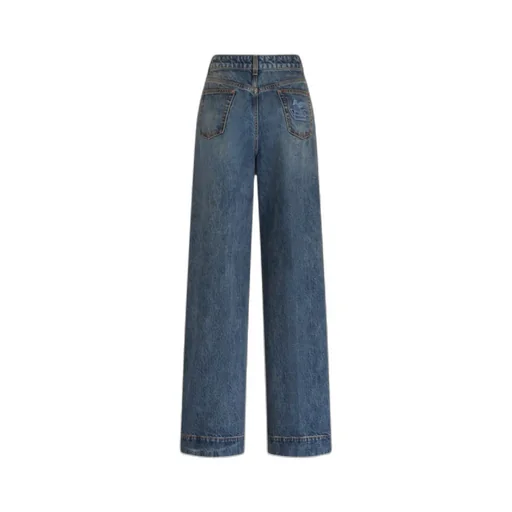 Logo Embroidered Wide-Leg Jeans