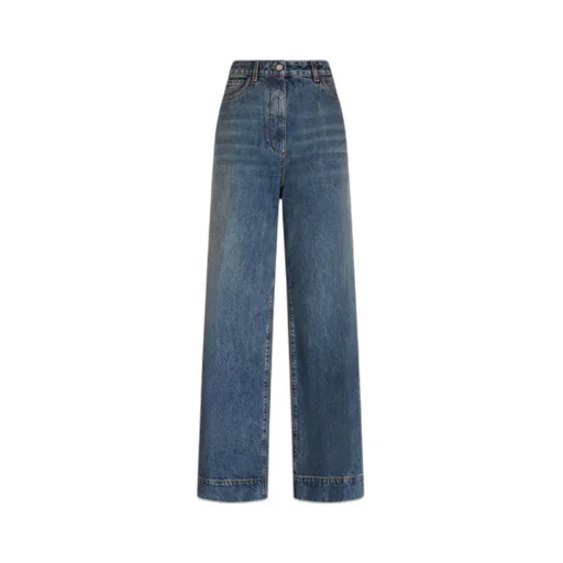 Logo Embroidered Wide-Leg Jeans