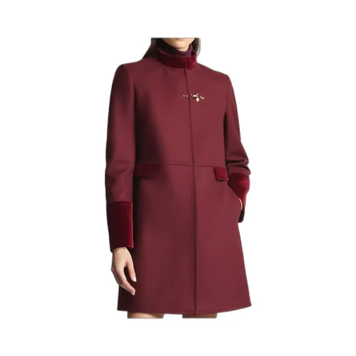 Velvet-Trimmed Wrap Collar Coat