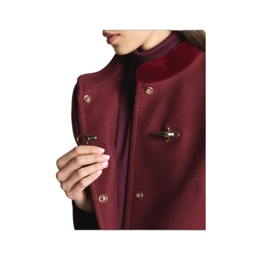 Velvet-Trimmed Wrap Collar Coat