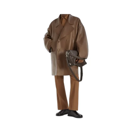 Double Breasted Leather Pea Coat