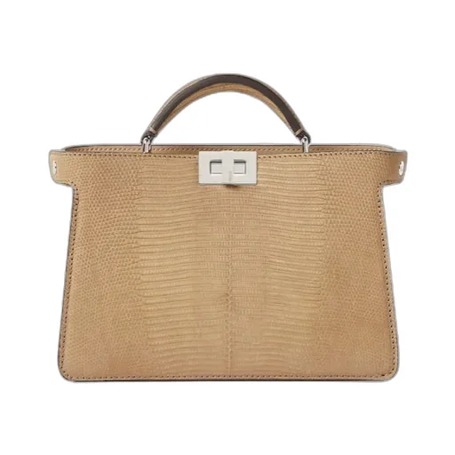 Peekaboo Iseeu X-Cross Beige Nubuck Lizard Leather Bag