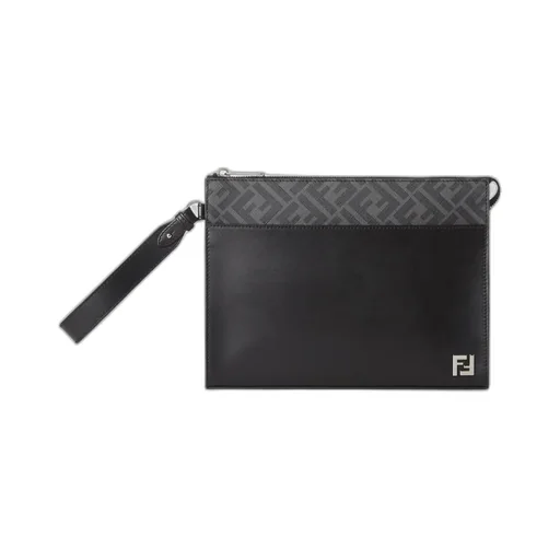 Logo Plaque Zipped Clutch Bag