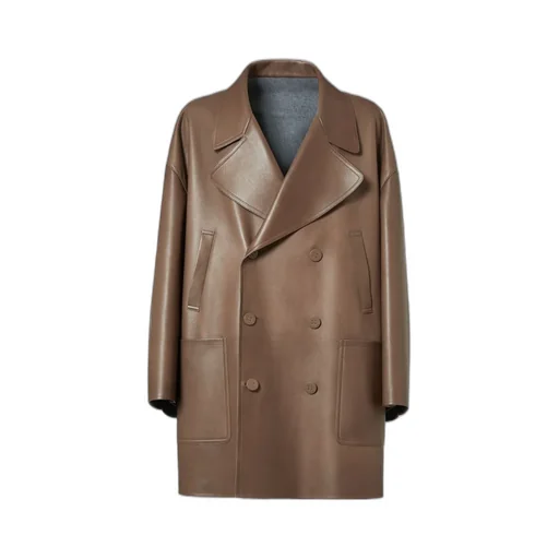 Double Breasted Leather Pea Coat