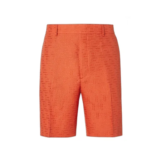 Red Linen Shorts With Ff Embroidery