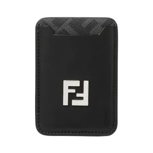 Black Leather And Black Ff Canvas Card Holder
