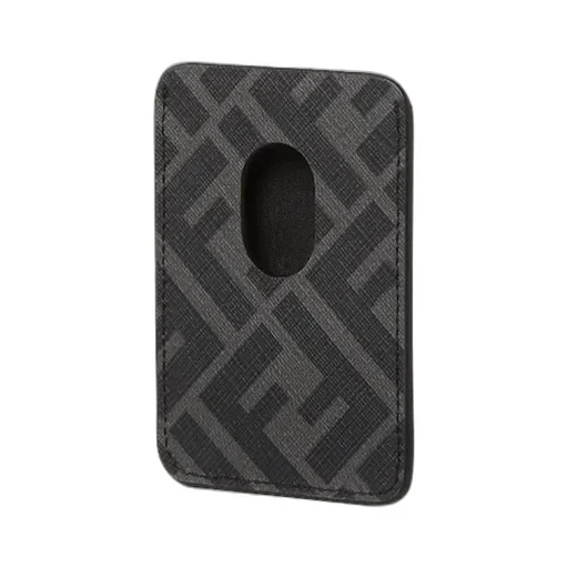 Black Leather And Black Ff Canvas Card Holder