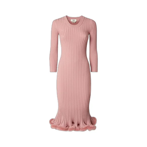 Flared-Edge Ribbed-Knit Midi Dress