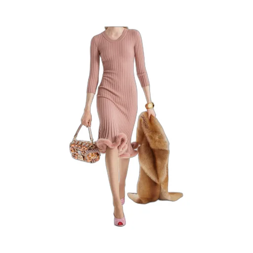 Flared-Edge Ribbed-Knit Midi Dress
