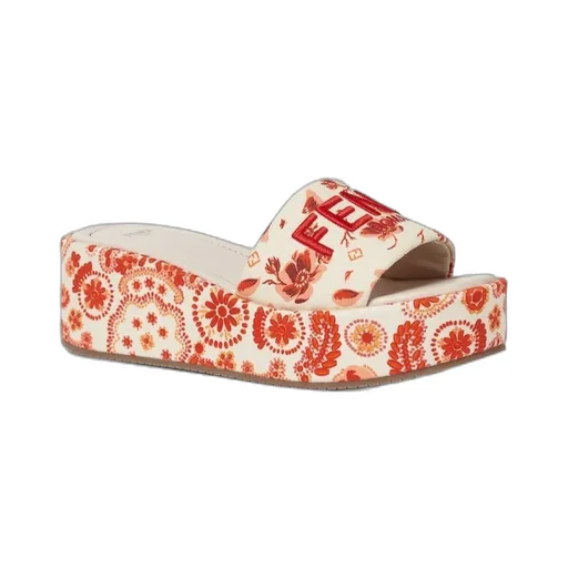 Camelia And Red Canvas Flatform Slides