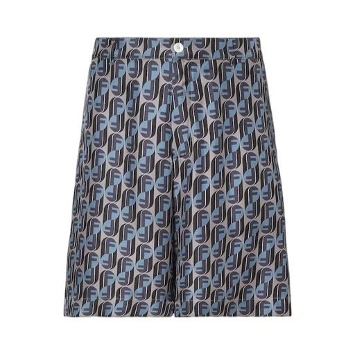 Blue Printed Silk Shorts