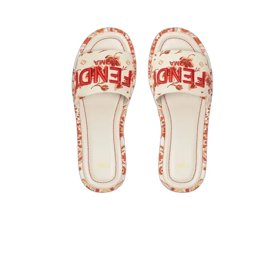 Camelia And Red Canvas Flatform Slides