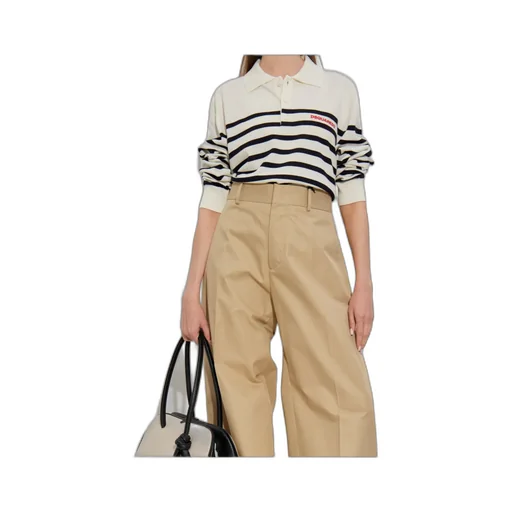 Logo Embroidered Striped Knit Polo Top