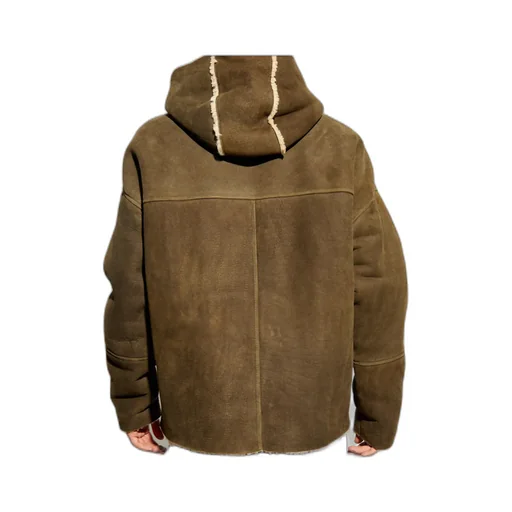 Zip-Up Hooded Leather Coat