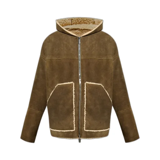 Zip-Up Hooded Leather Coat