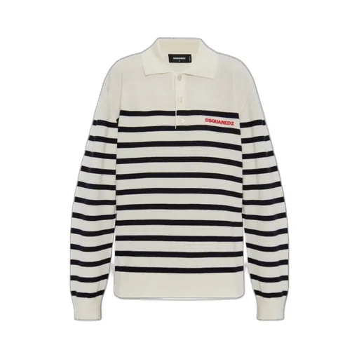 Logo Embroidered Striped Knit Polo Top