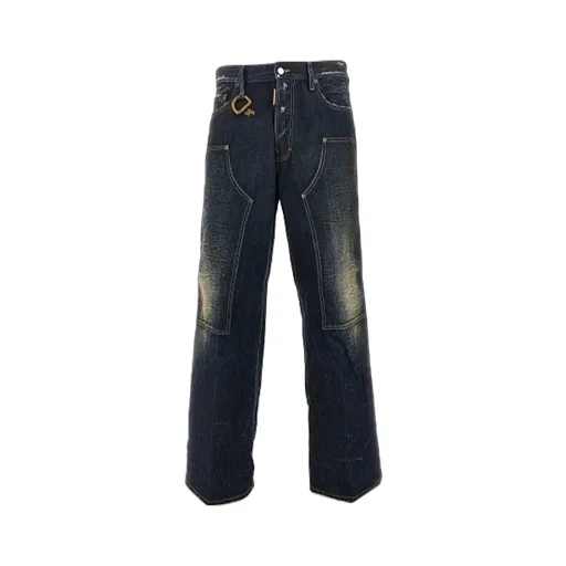 D-Ring Distressed Loose-Fit Jeans