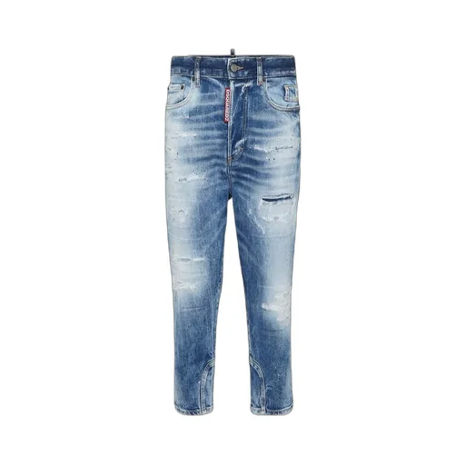 Logo-Patch Distressed Tapered Jeans