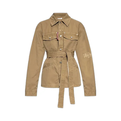 Button-Up Distressed Belted Overshirt