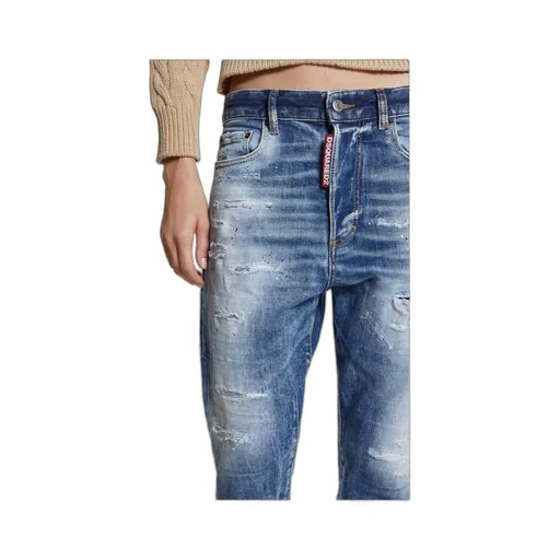 Logo-Patch Distressed Tapered Jeans