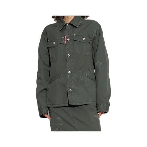 Button-Up Distressed Belted Overshirt