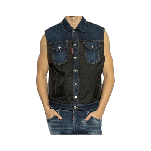 Dark Urban Wash Denim Puffer Vest