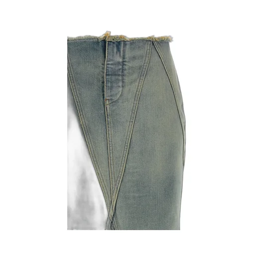 Logo Detailed Frayed Hem Denim Skirt